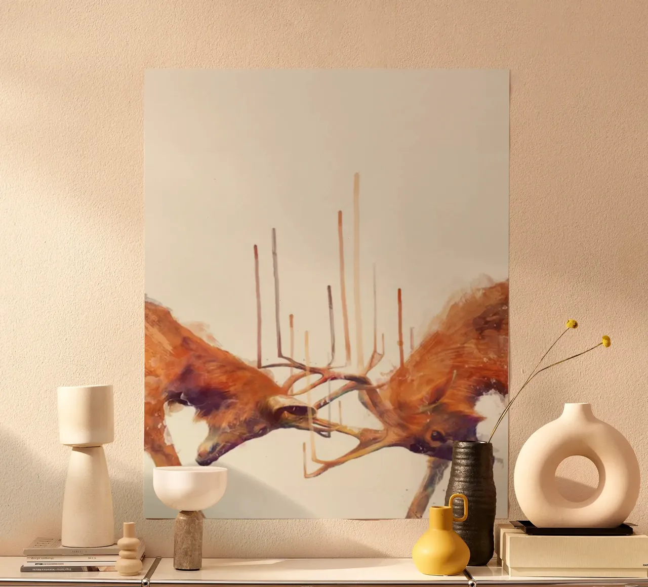amy hamilton lotta tra due cervi poster con telaio in alluminio da kbm store