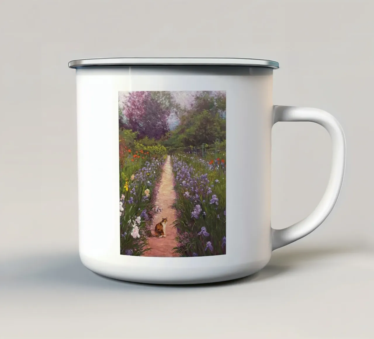 gatto tra i fiori selvatici amy hamilton tazza in smalto da belong shop