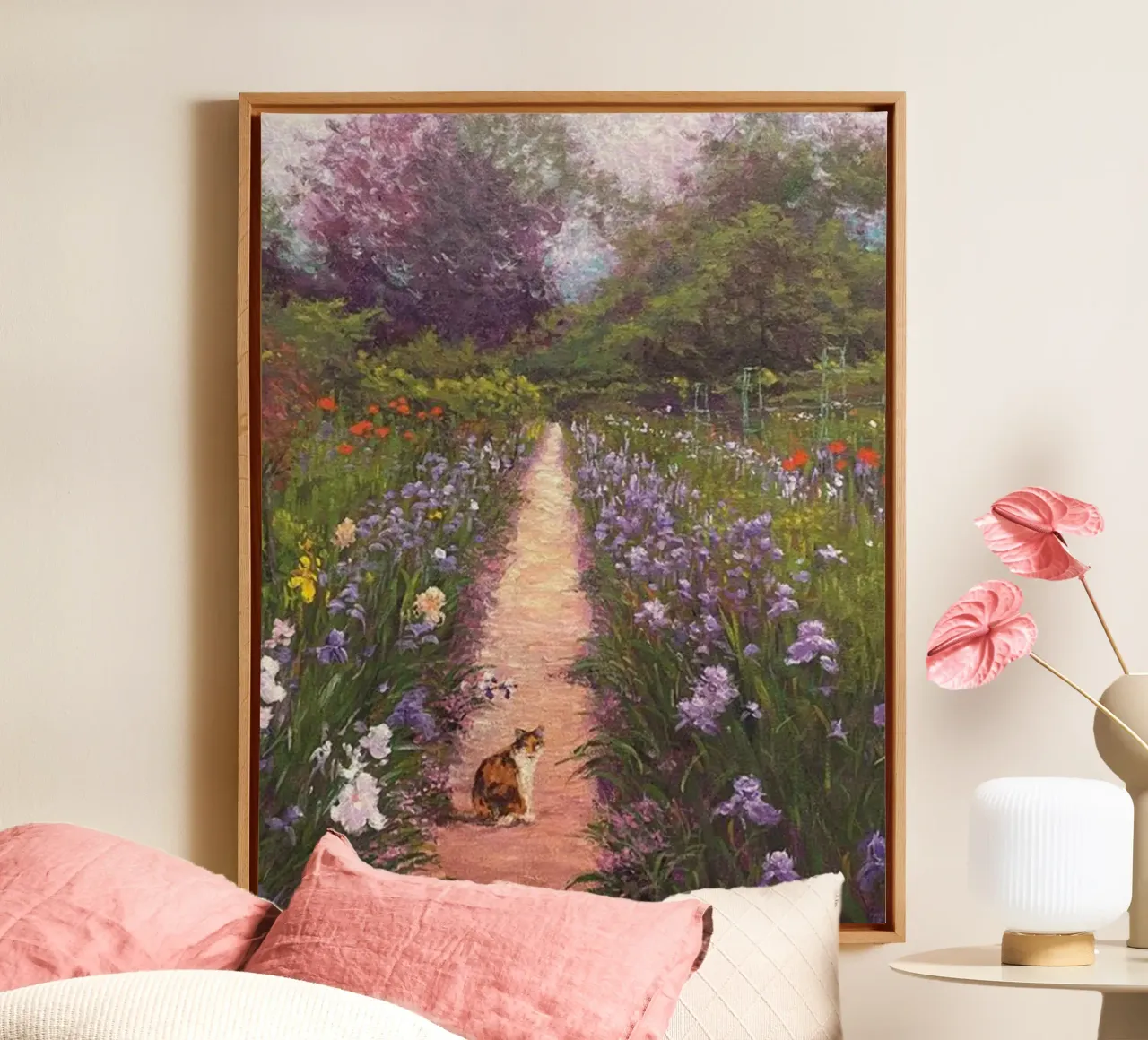 gatto tra i fiori selvatici amy hamilton tela con Cornice a cassetta da belong shop