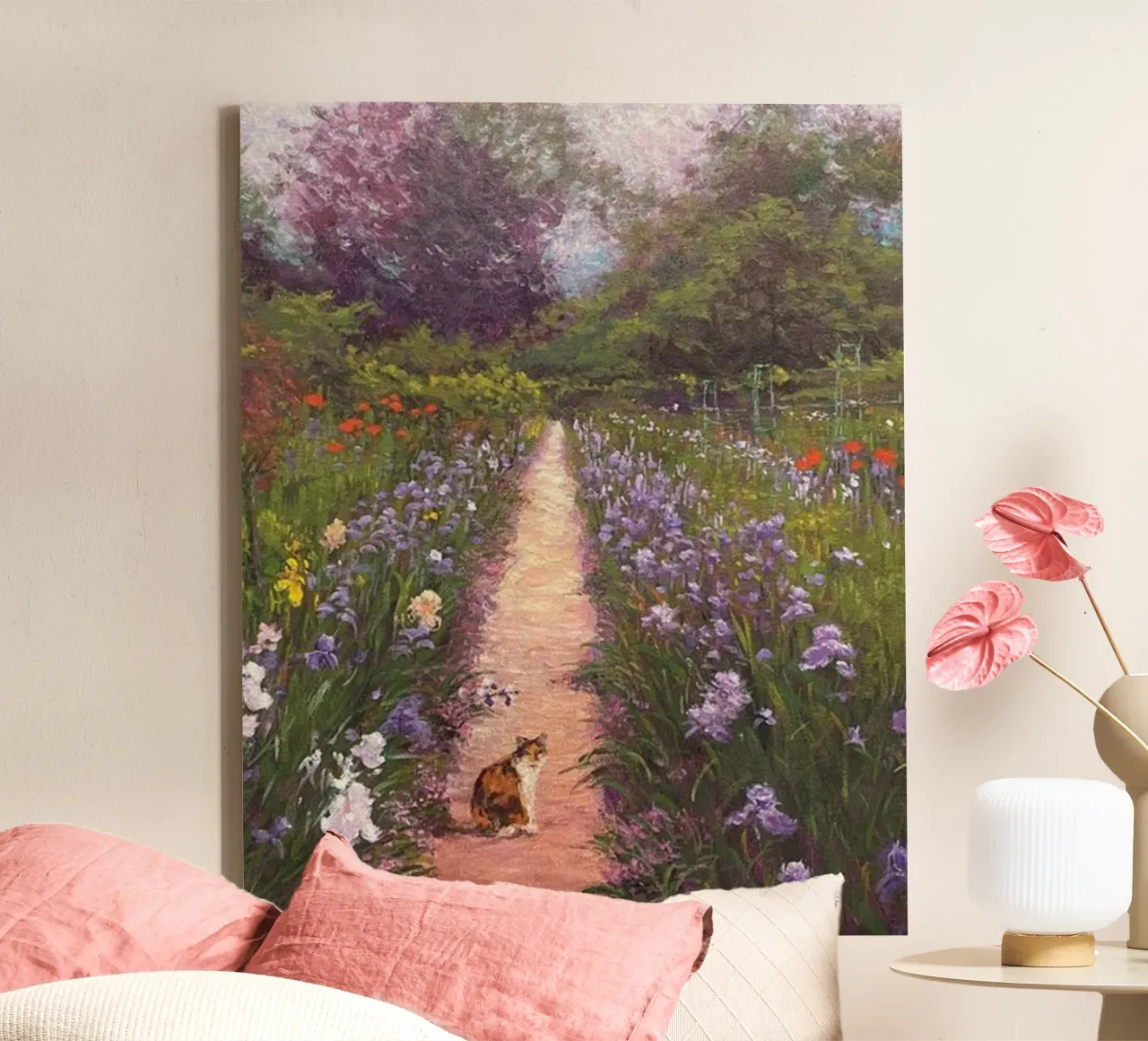 gatto tra i fiori selvatici amy hamilton tela con Cornice a cassetta da belong shop