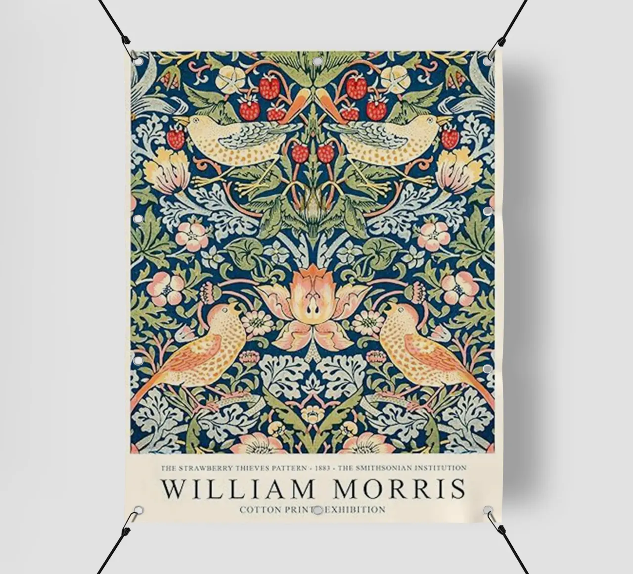 uccello appollaiato su un fiore sbocciato william morris telo in pvc da komo store