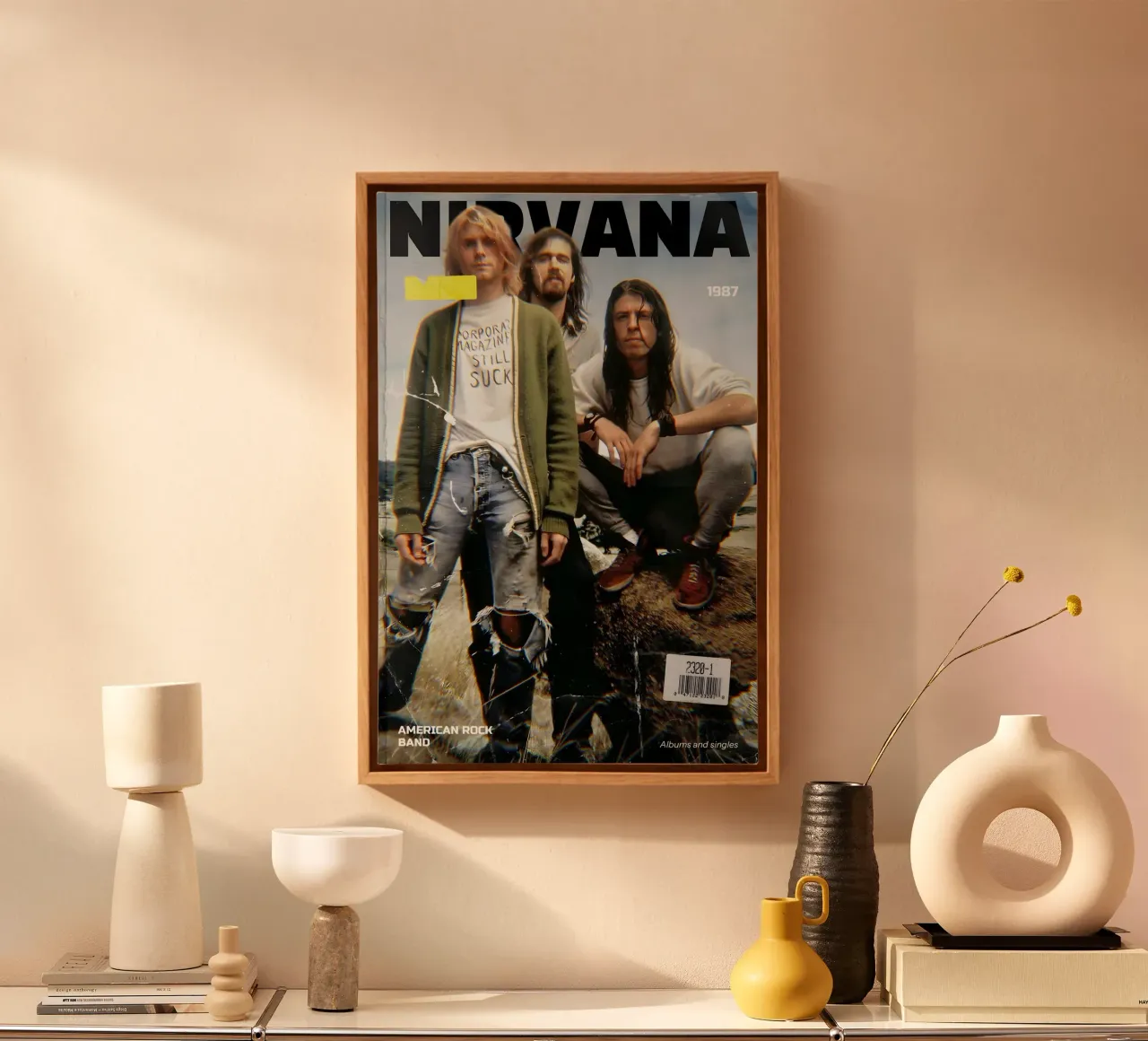NIRVANA 90s tela con Cornice a cassetta da Low poly art