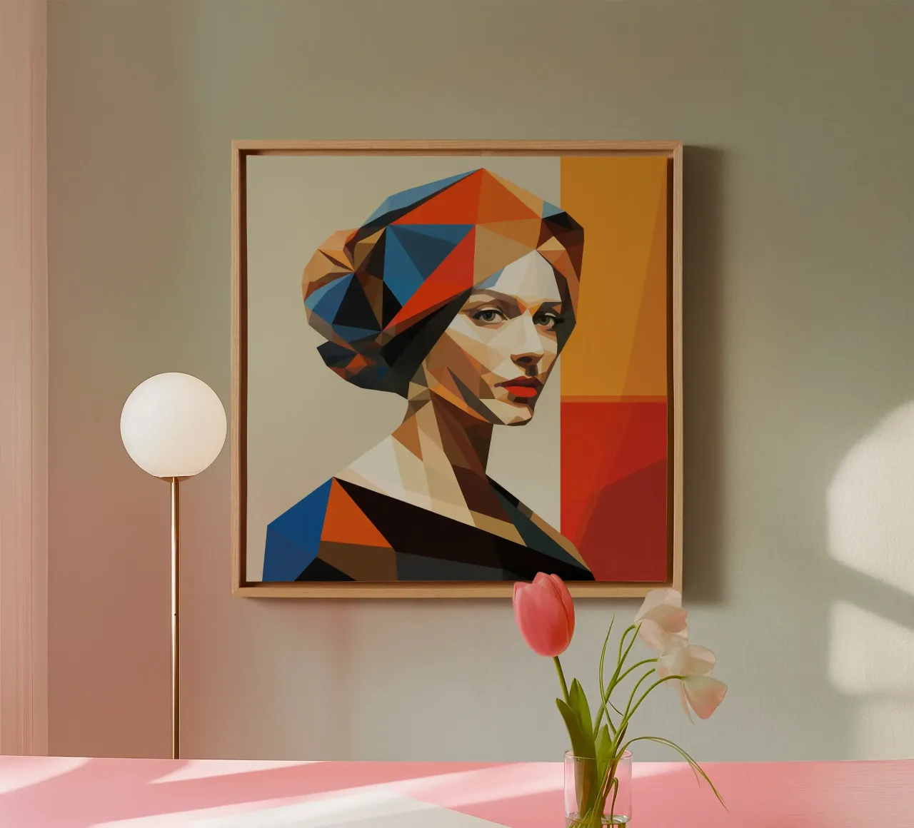 Donna olandese geometrica tela con Cornice a cassetta da Artful Muse