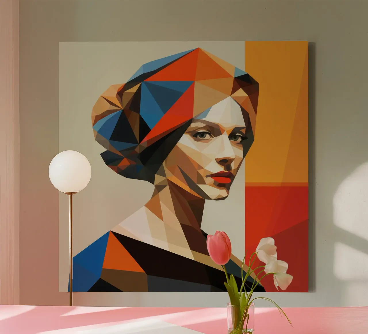 Donna olandese geometrica tela con Cornice a cassetta da Artful Muse
