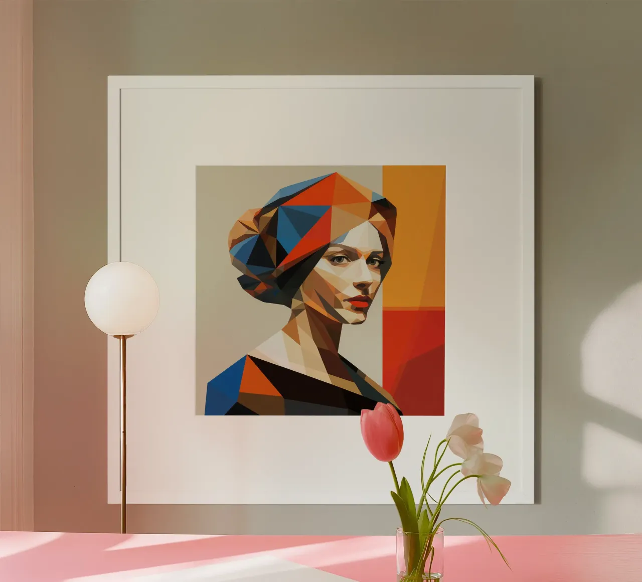 Donna olandese geometrica poster con telaio in plastica da Artful Muse