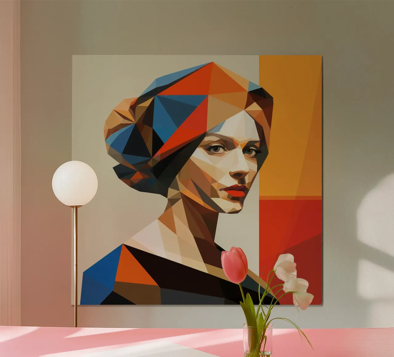 Donna olandese geometrica poster con telaio in plastica da Artful Muse
