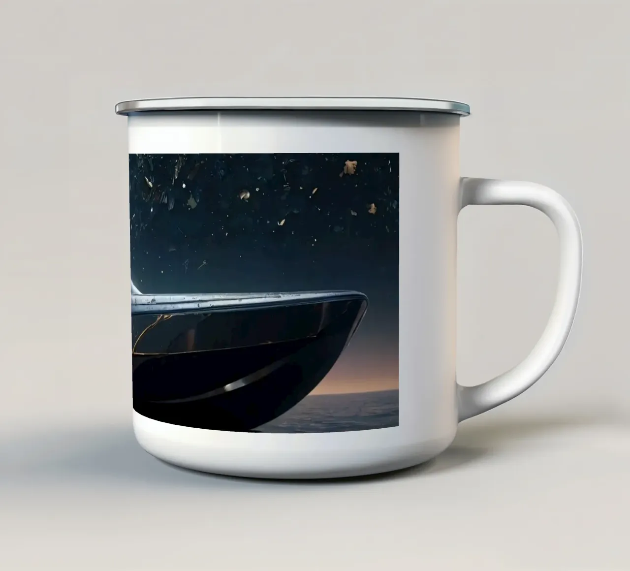 Un elegante yacht futuristico naviga in acque tranquille tazza in smalto da DesignDoodle