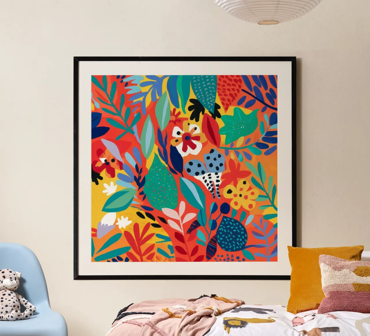 Danza della foresta cremisi poster con telaio in legno da Zep Layers
