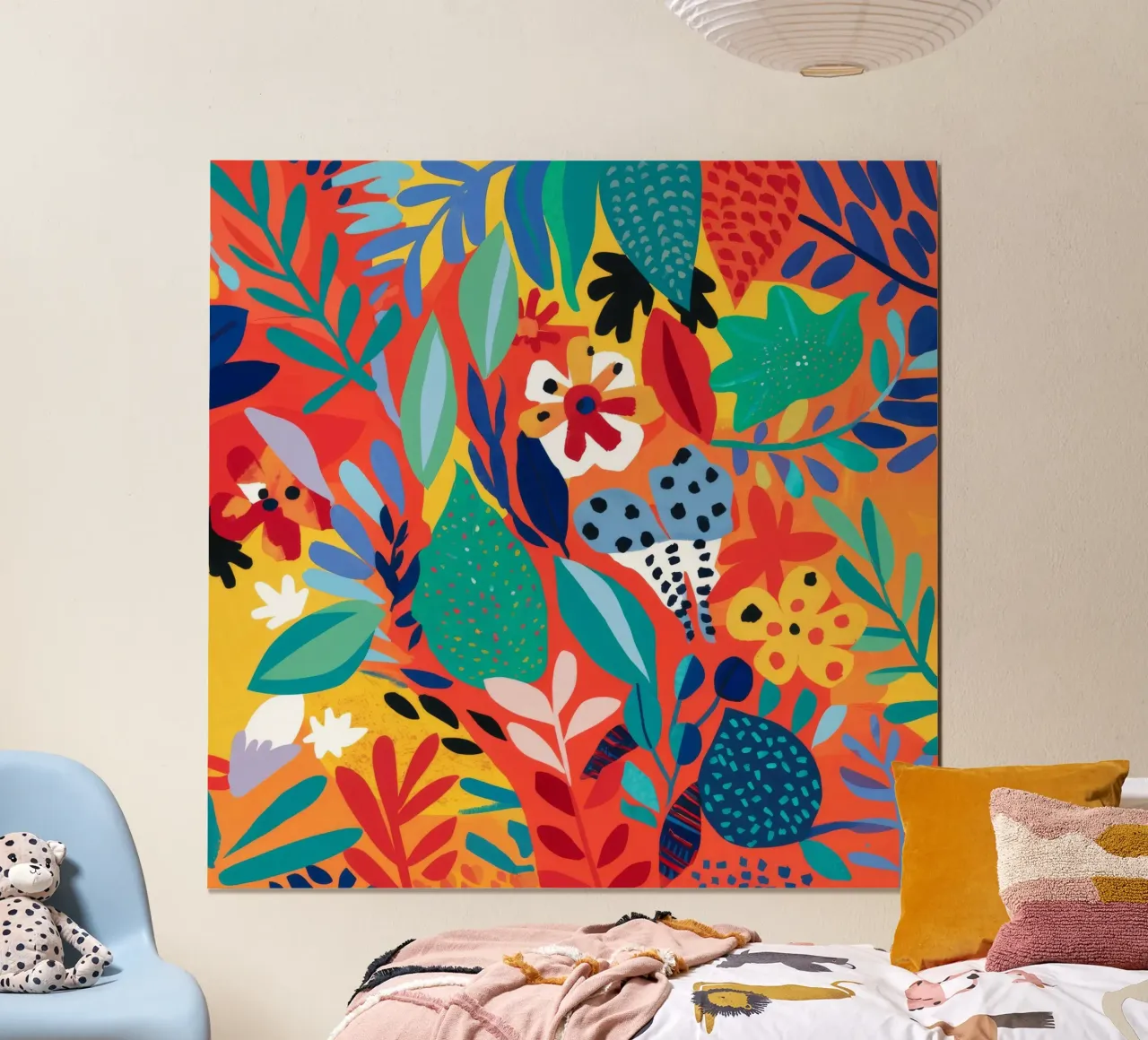 Danza della foresta cremisi poster con telaio in legno da Zep Layers