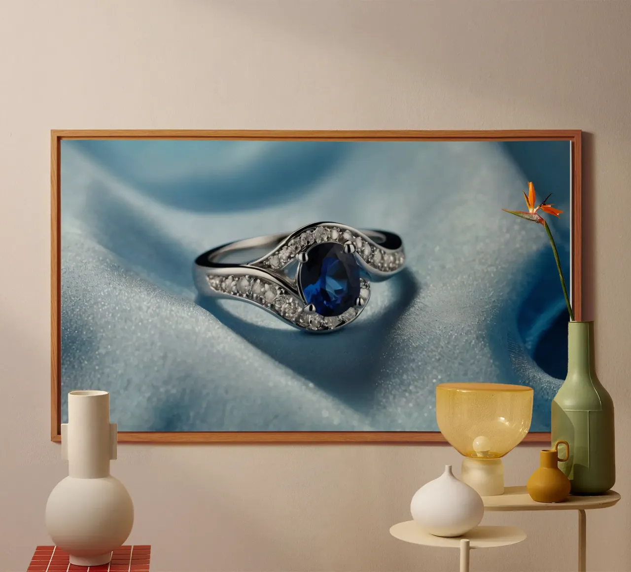 Elegante anello in argento con gemma di zaffiro alluminio dibond da DesignDoodle