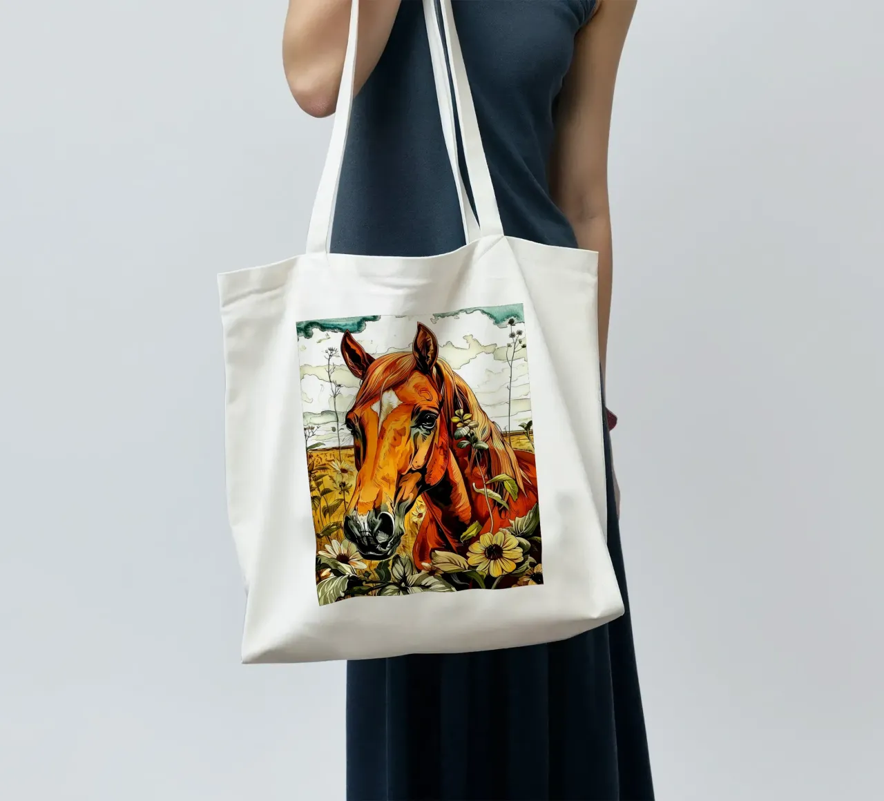 Brown horse tote bag by Justyna Jaszke JBJart