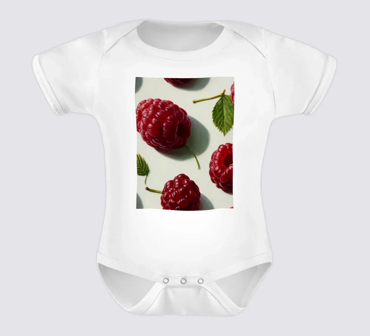 Freshly picked raspberries scattered on a light background short-sleeve baby romper by DesignDoodle
