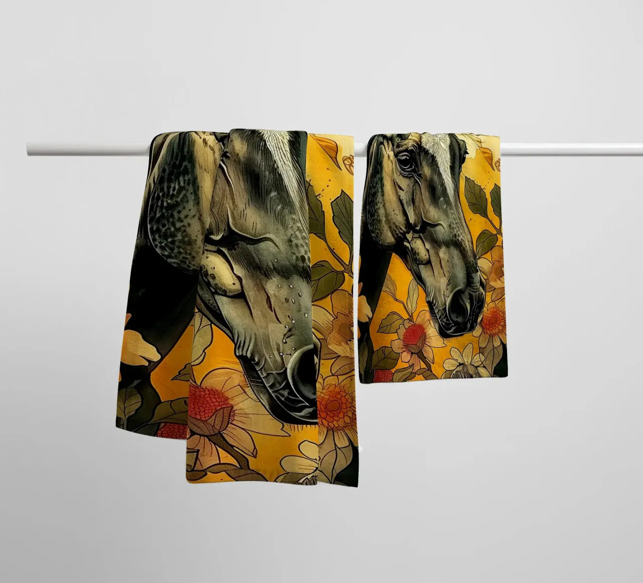 Zwart paard badhanddoek van Justyna Jaszke JBJart