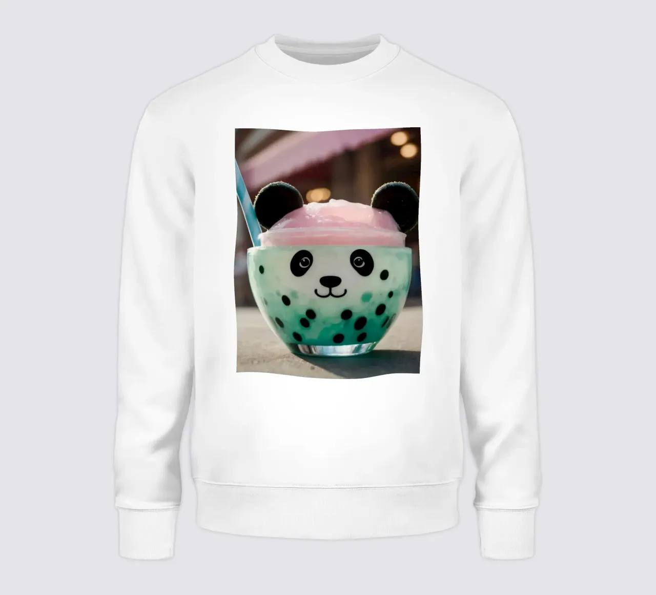 Colorido postre con temática de panda servido en una simpática taza sudadera de DesignDoodle