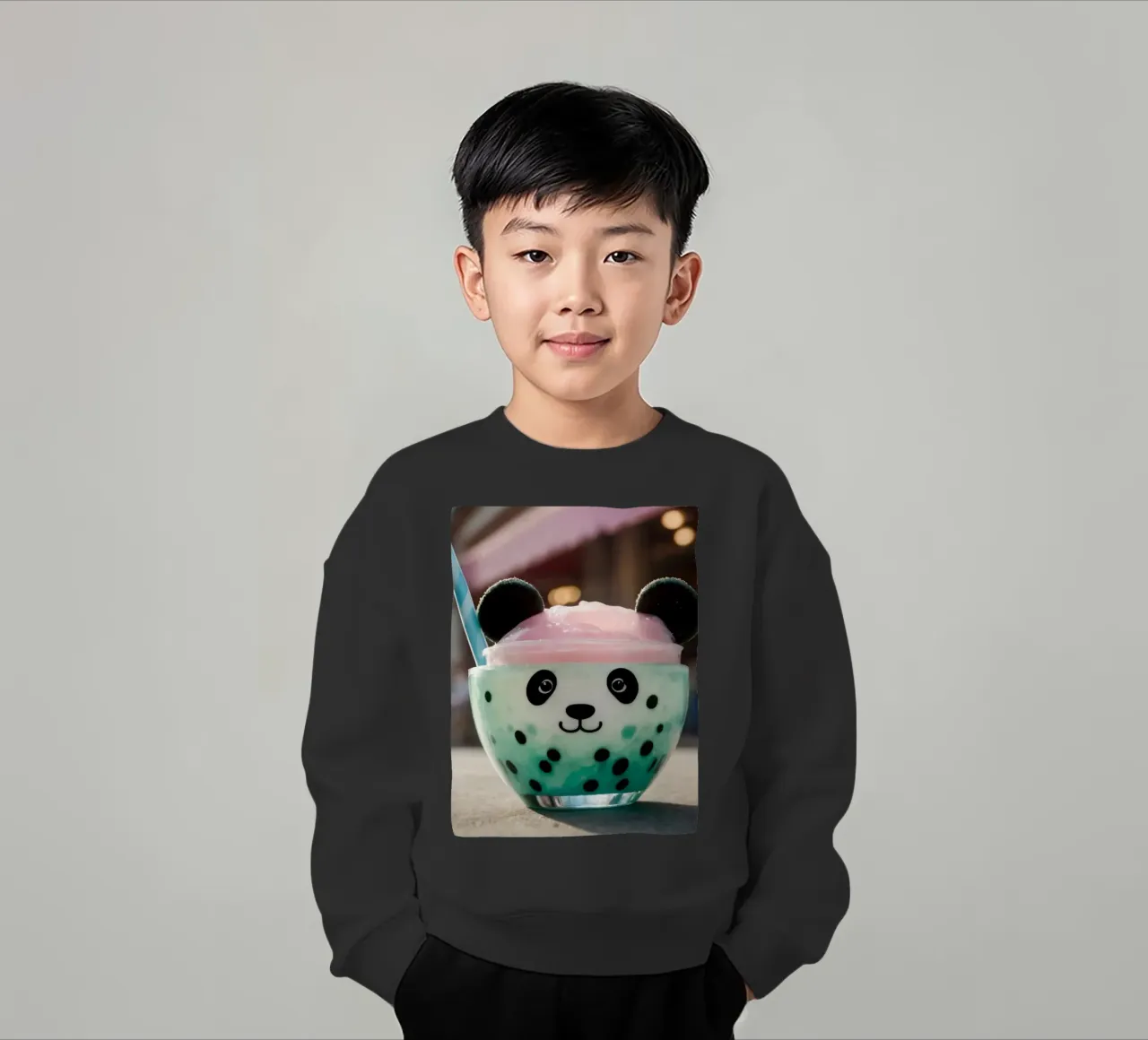 Dessert colorato a tema panda servito in una simpatica tazza felpa bambino da DesignDoodle