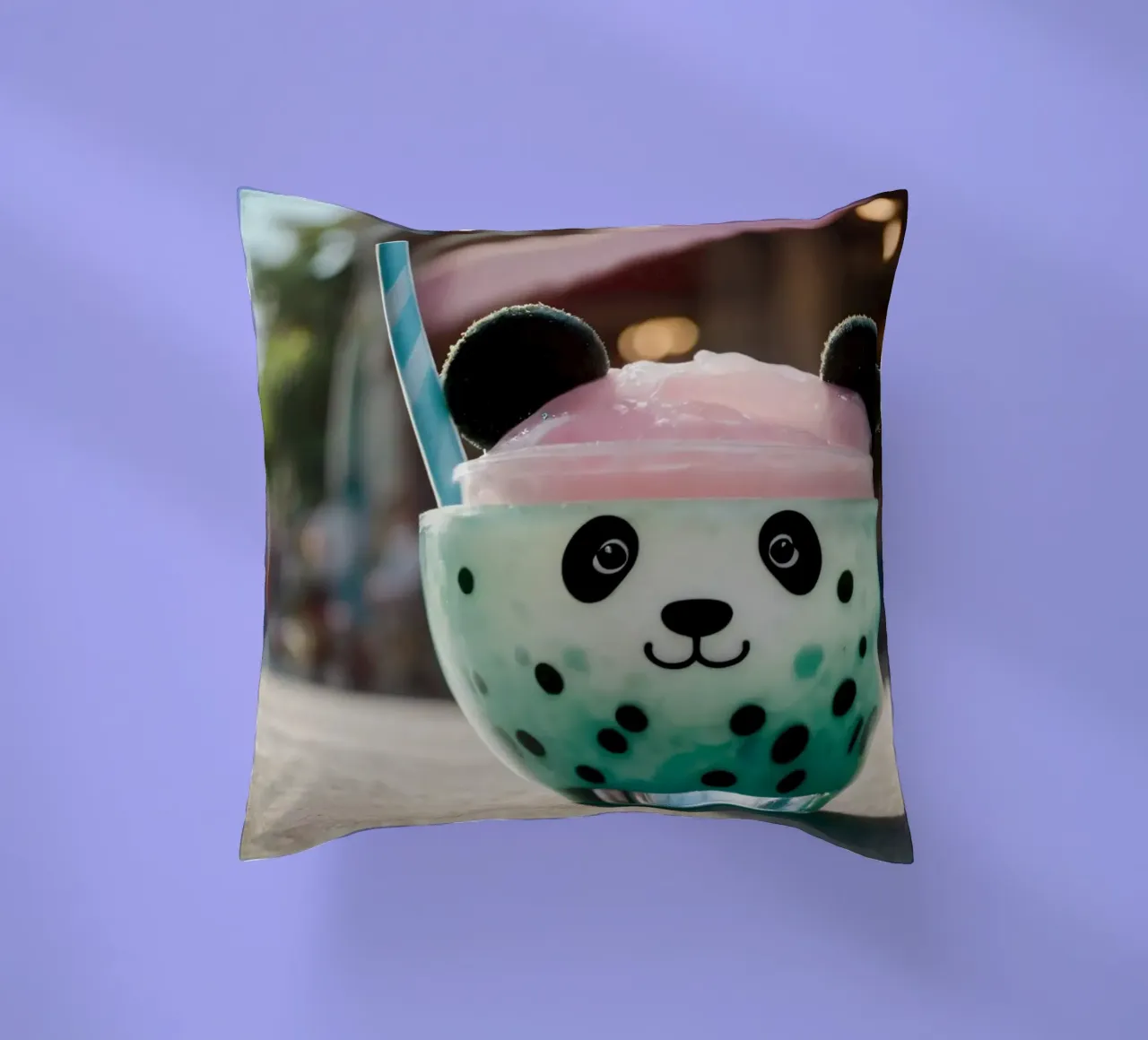 Colorful panda-themed dessert served in a cute cup decorative cushion by DesignDoodle