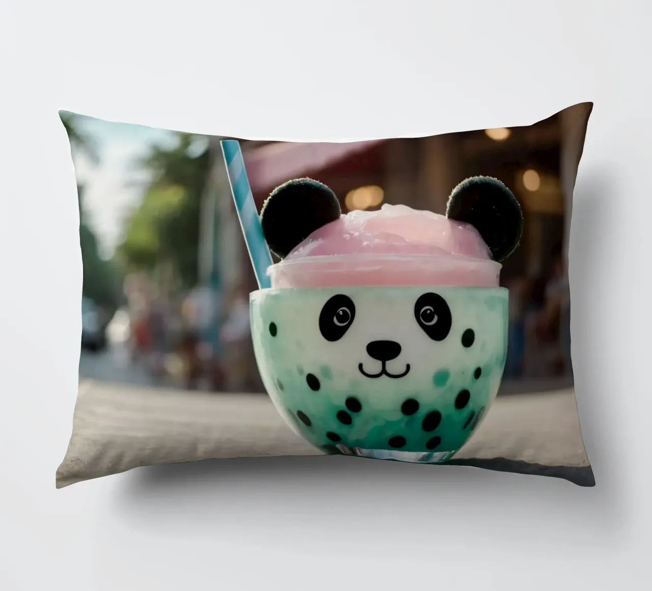 Colorful panda-themed dessert served in a cute cup decorative cushion by DesignDoodle