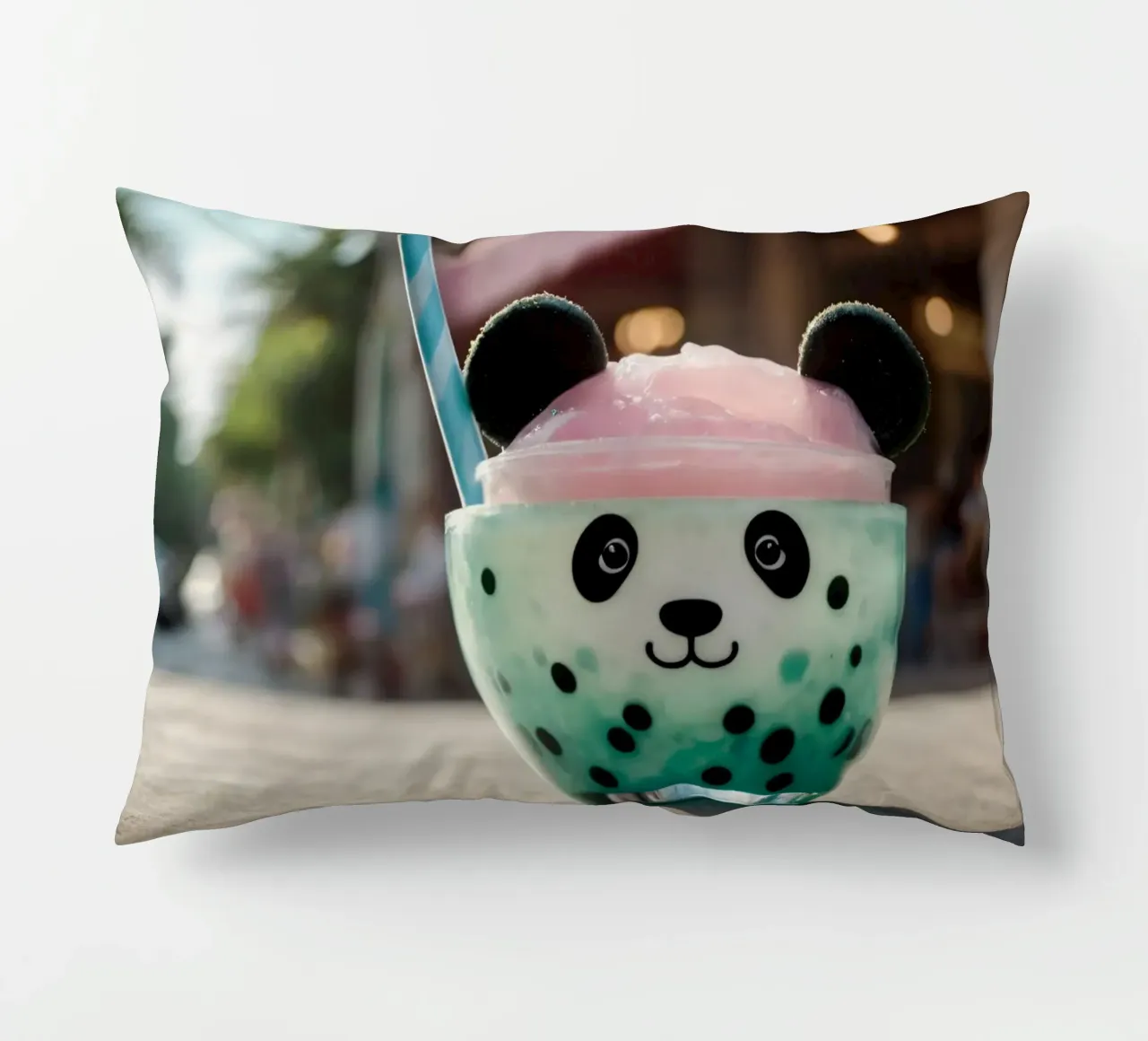Colorful panda-themed dessert served in a cute cup decorative cushion by DesignDoodle