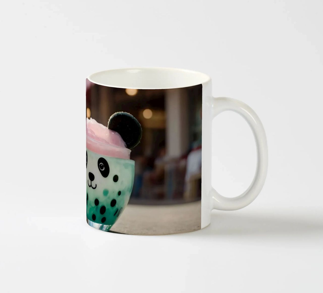 Dessert colorato a tema panda servito in una simpatica tazza tazza in ceramica da DesignDoodle