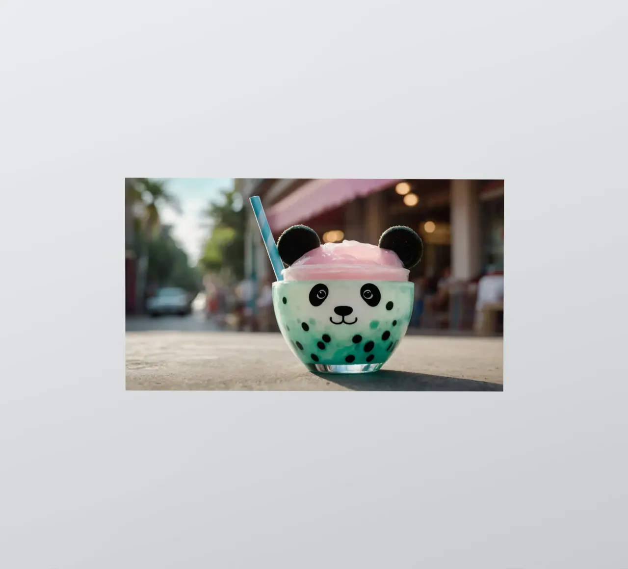 Dessert colorato a tema panda servito in una simpatica tazza adesivo da DesignDoodle