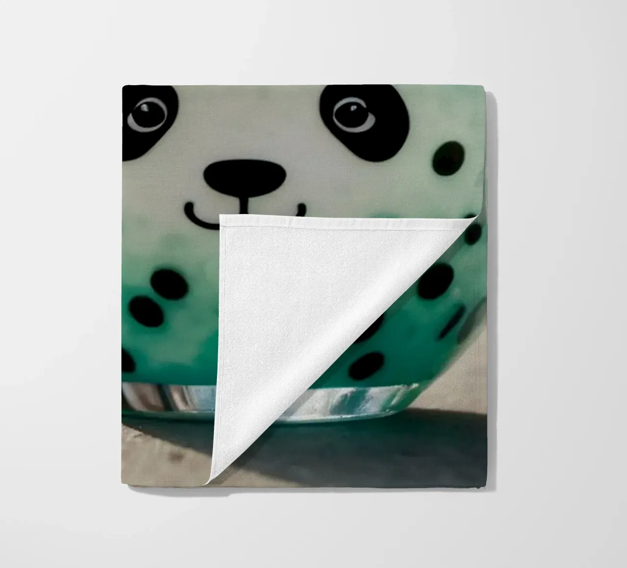Dessert colorato a tema panda servito in una simpatica tazza telo mare da DesignDoodle