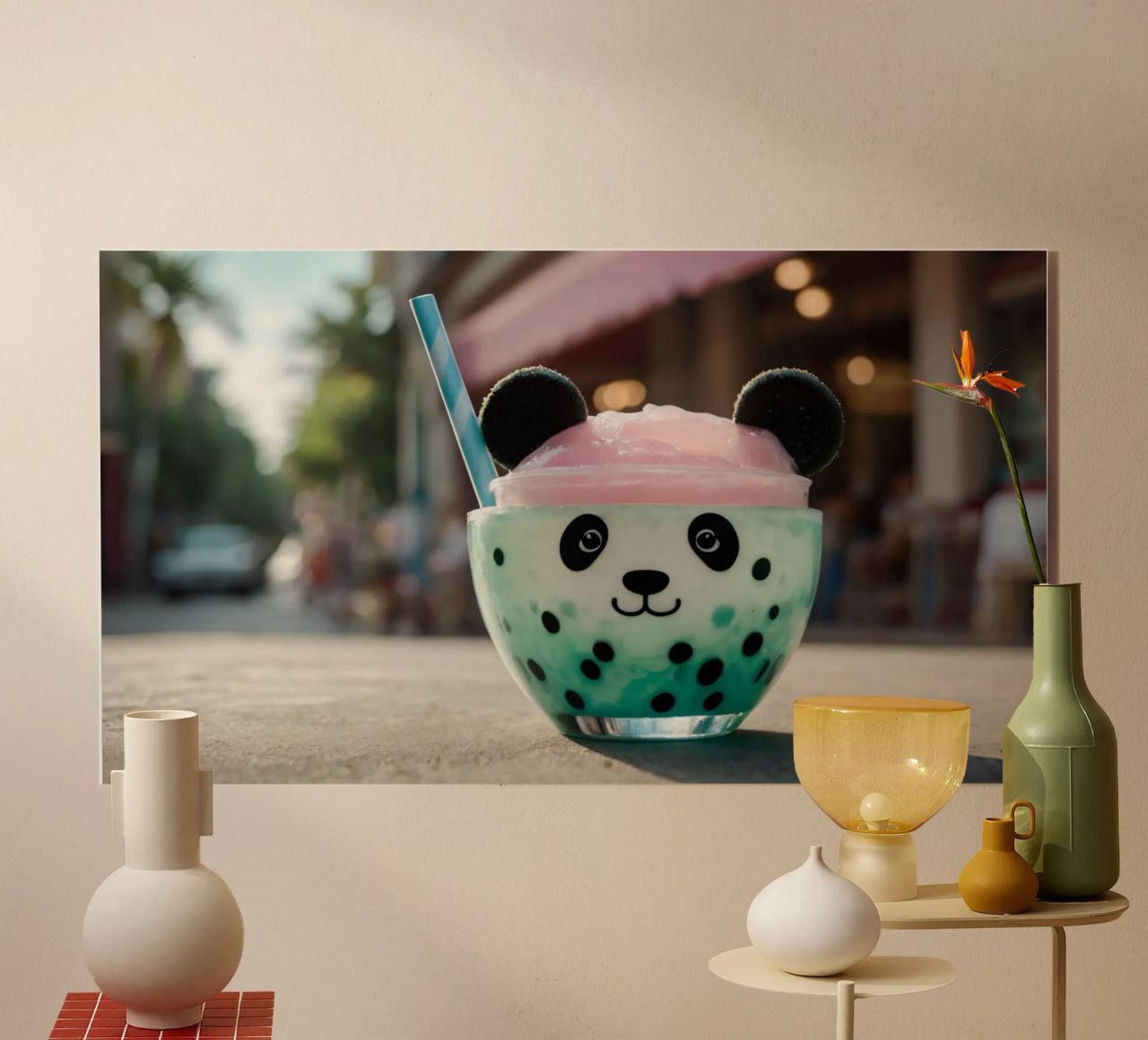 Dessert colorato a tema panda servito in una simpatica tazza plexiglass da DesignDoodle