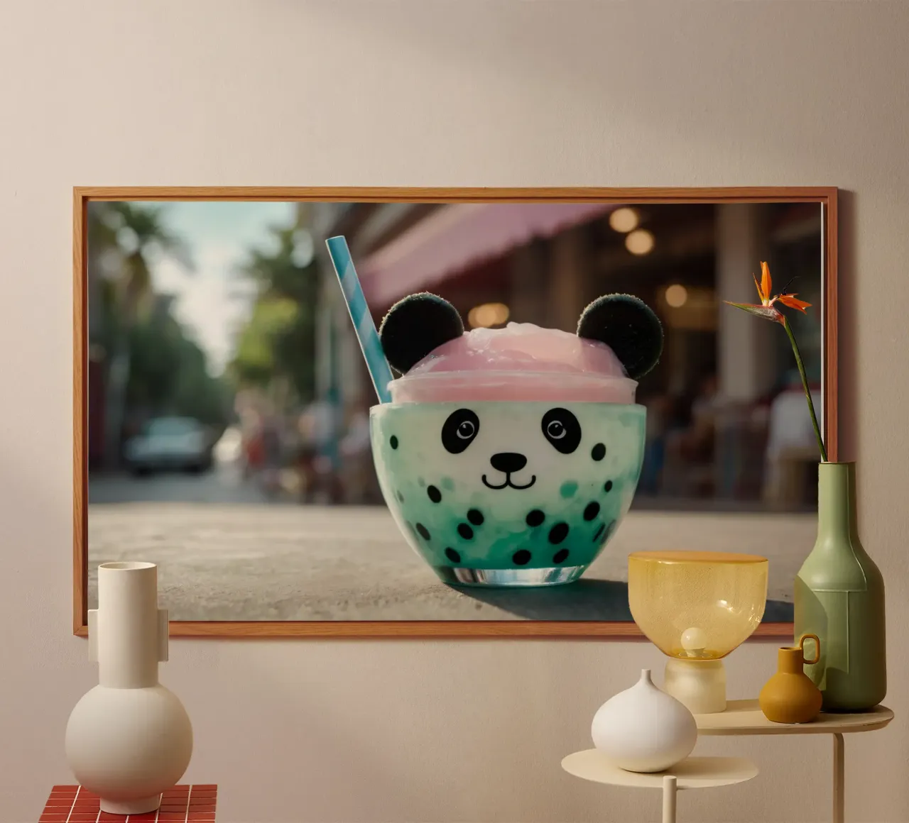 Dessert colorato a tema panda servito in una simpatica tazza alluminio dibond da DesignDoodle