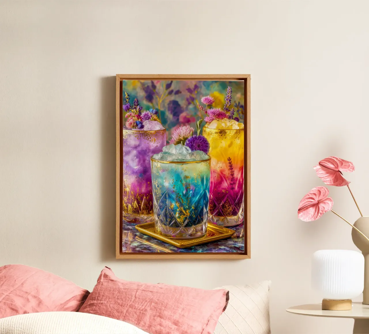 Three drinks canvas with Floater frame by Justyna Jaszke JBJart