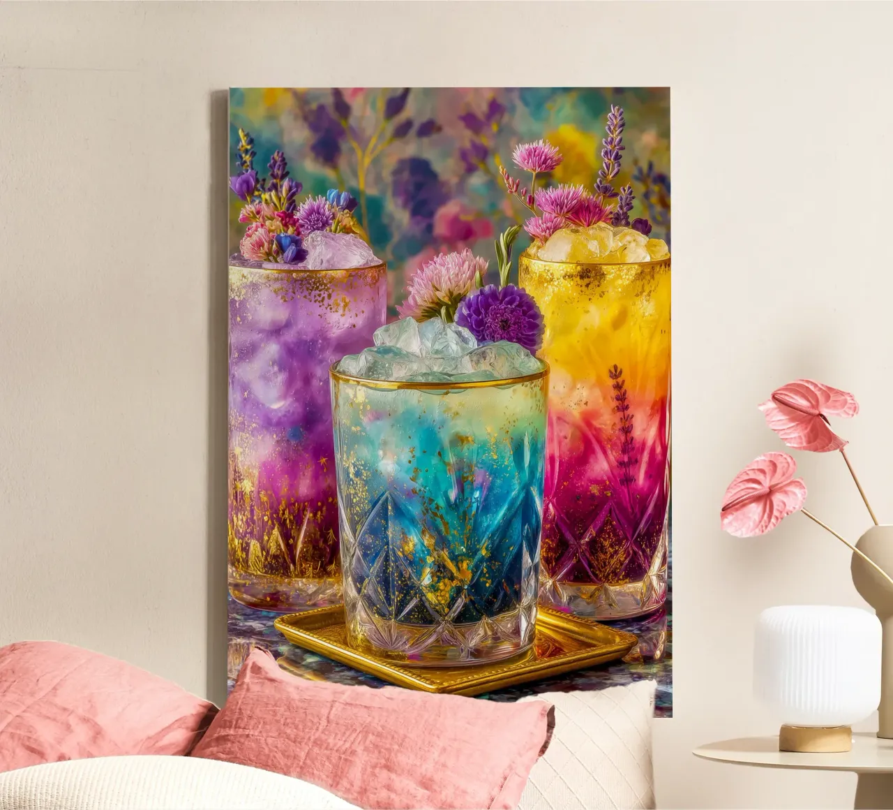 Three drinks canvas with Floater frame by Justyna Jaszke JBJart