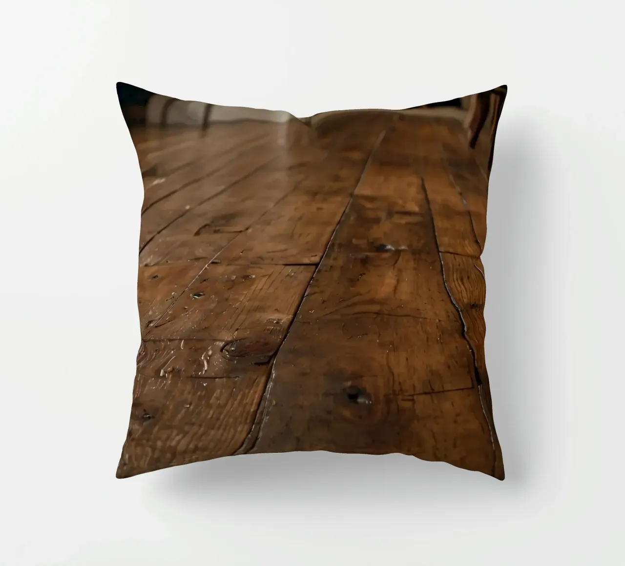 Pavimento in legno con texture ricca e lucentezza in un ambiente accogliente cuscino da DesignDoodle