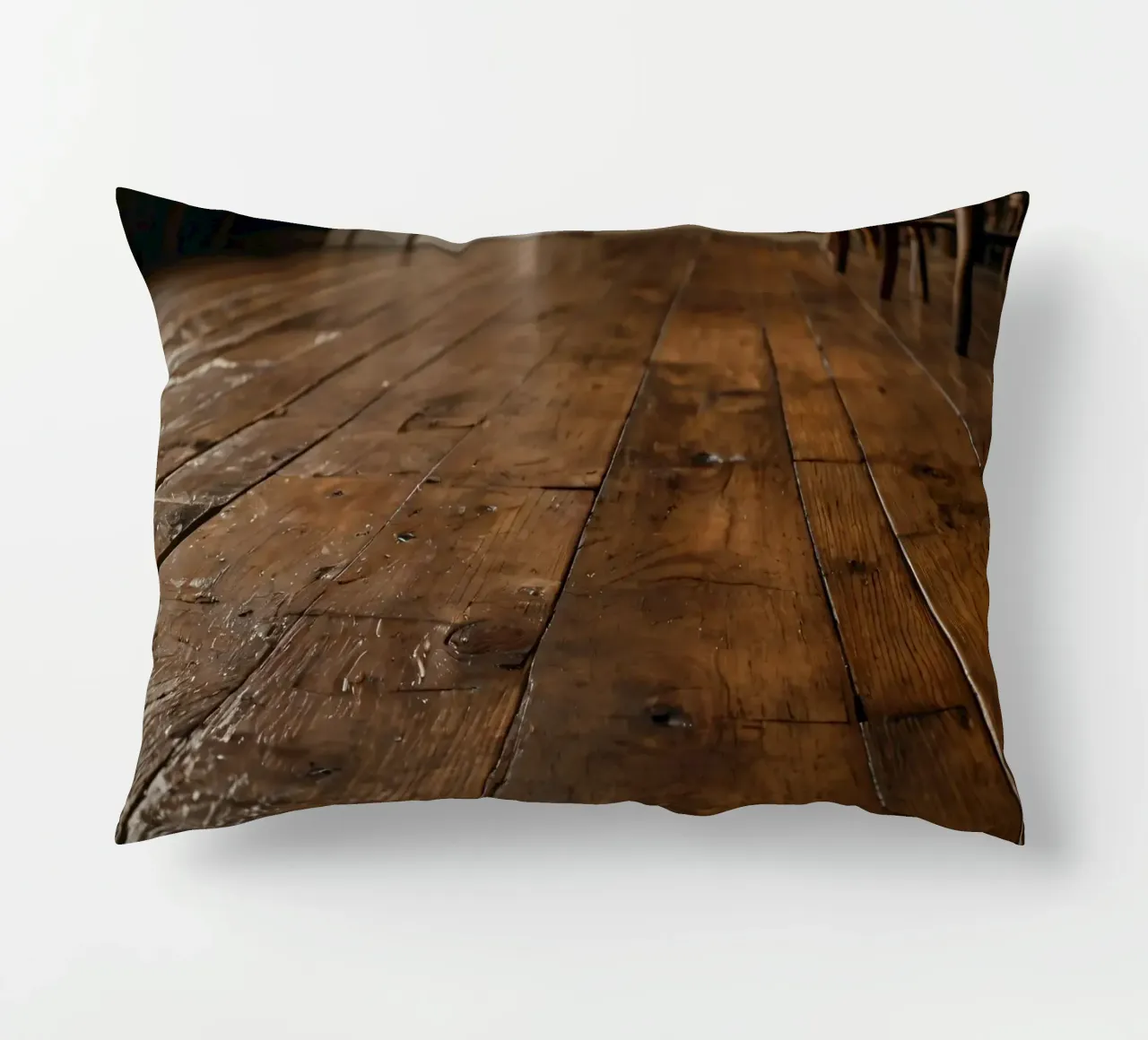 Pavimento in legno con texture ricca e lucentezza in un ambiente accogliente cuscino da DesignDoodle