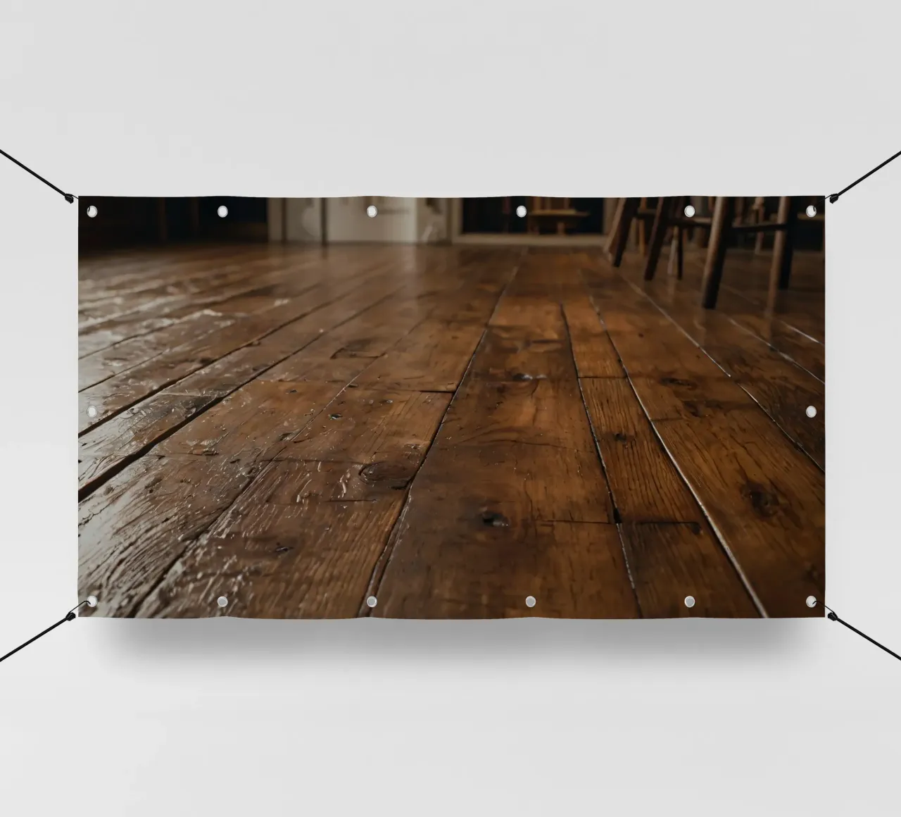 Pavimento in legno con texture ricca e lucentezza in un ambiente accogliente telo in pvc da DesignDoodle