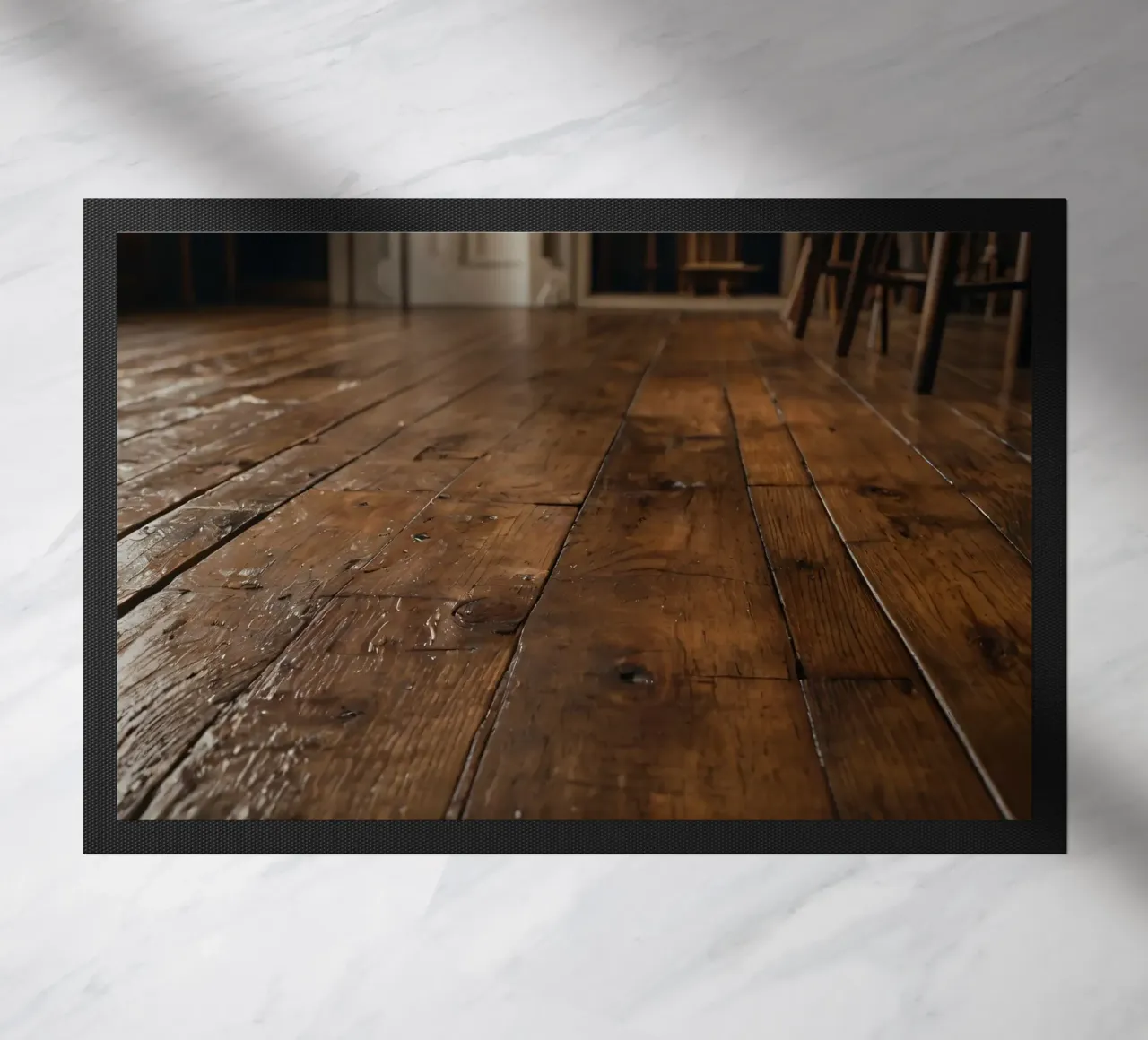 Pavimento in legno con texture ricca e lucentezza in un ambiente accogliente zerbino da DesignDoodle