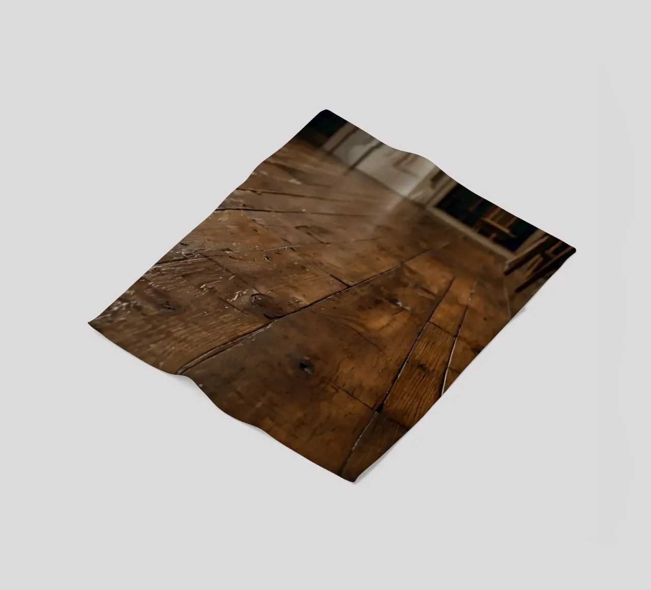 Pavimento in legno con texture ricca e lucentezza in un ambiente accogliente coperta in pile da DesignDoodle