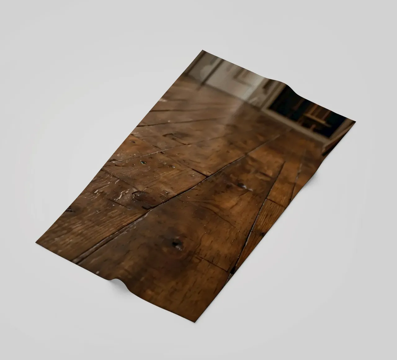 Pavimento in legno con texture ricca e lucentezza in un ambiente accogliente telo mare da DesignDoodle