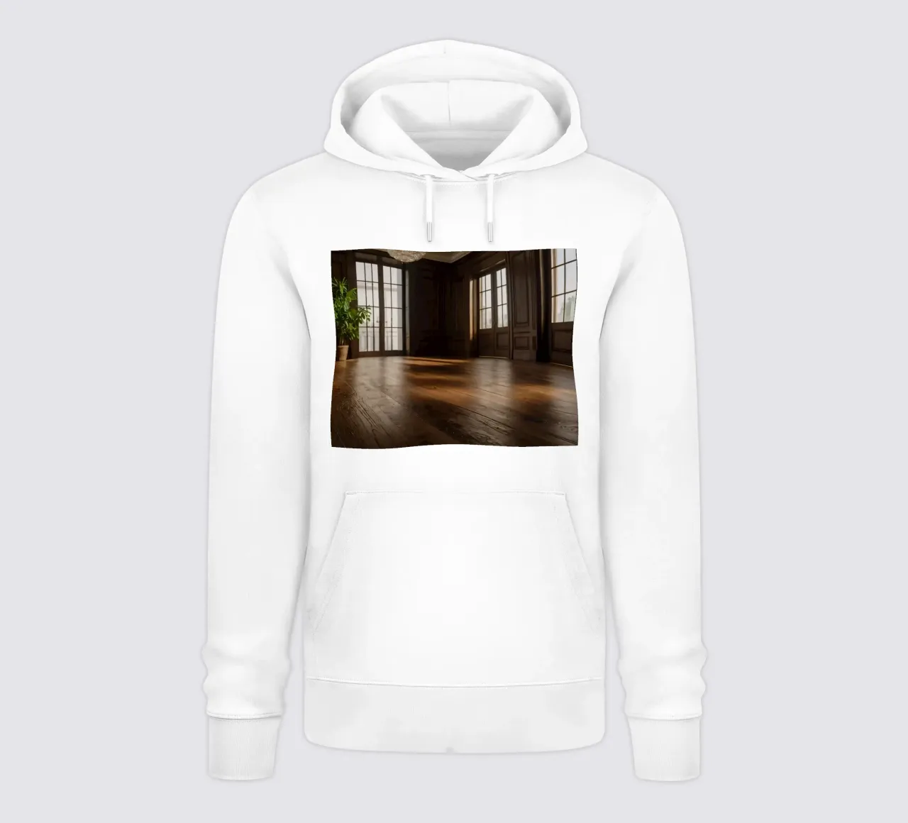 empty room with polished wooden floor and large windows hoodie by DesignDoodle