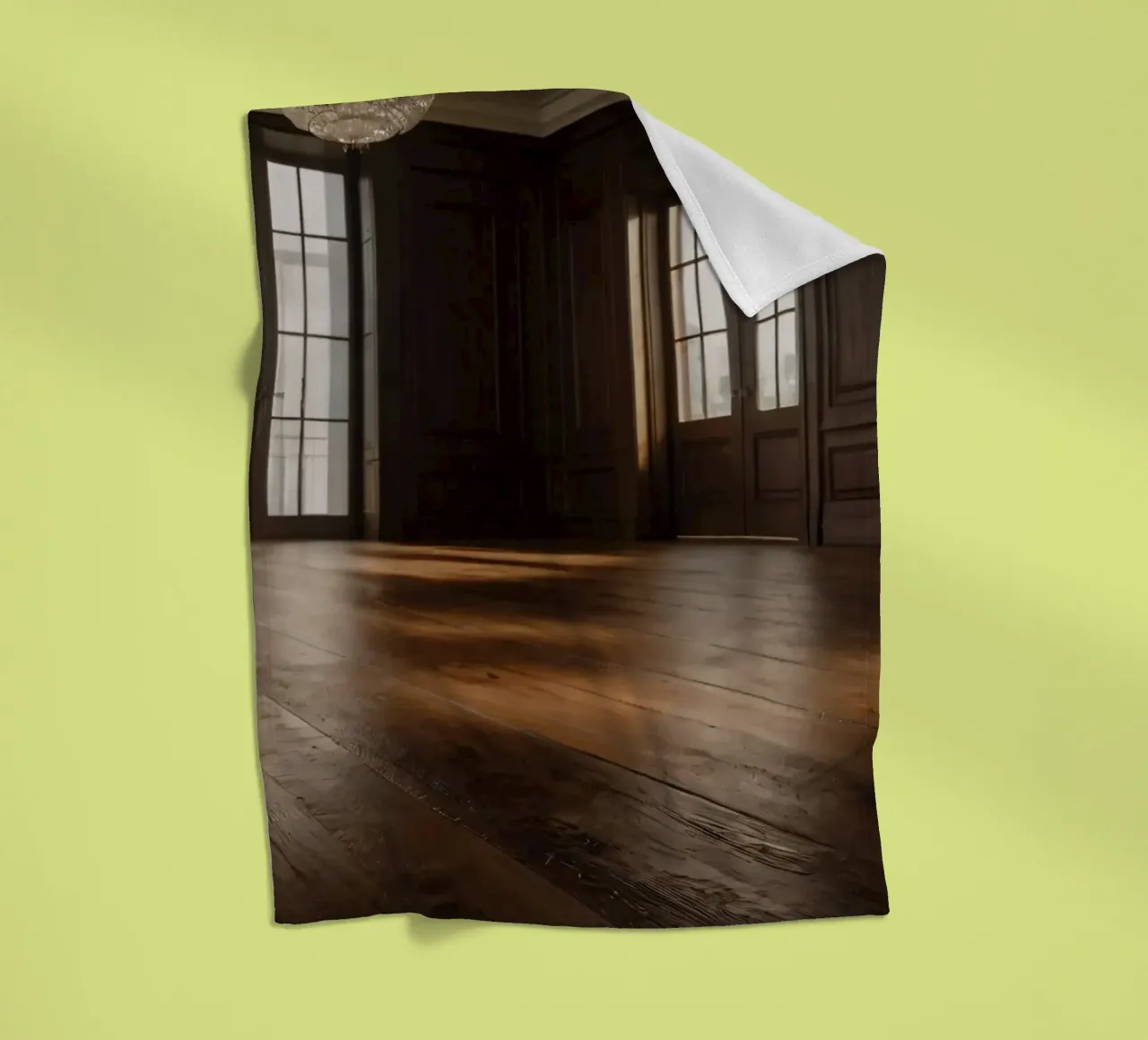 empty room with polished wooden floor and large windows fleece blanket by DesignDoodle
