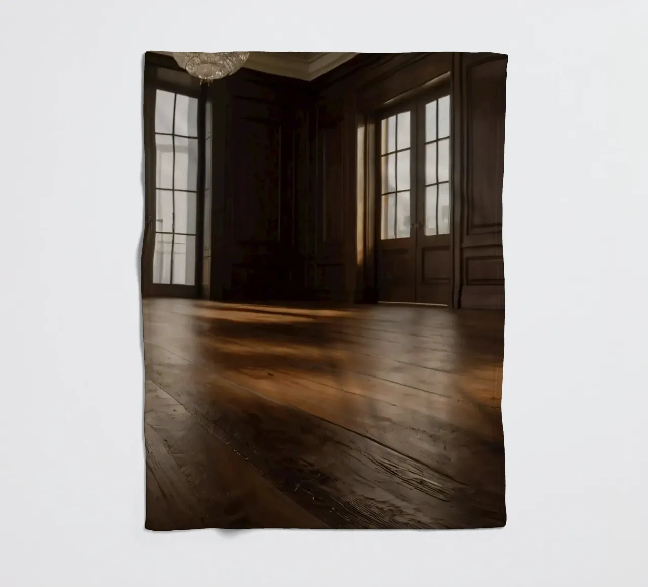 empty room with polished wooden floor and large windows fleece blanket by DesignDoodle