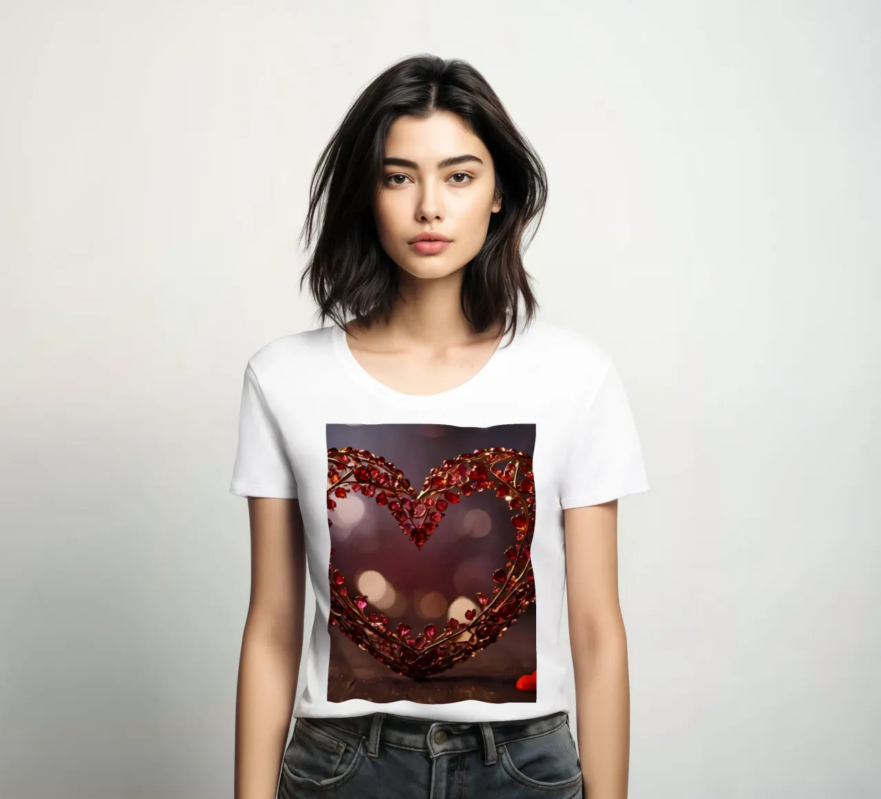 Una composizione decorativa a forma di cuore con gemme scintillanti t-shirt da donna da DesignDoodle