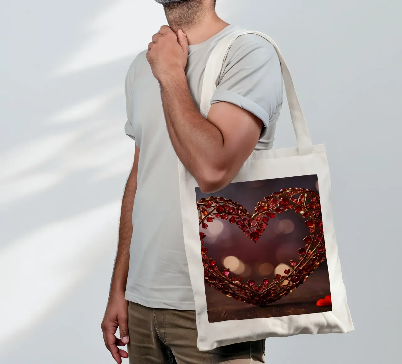 Una composizione decorativa a forma di cuore con gemme scintillanti borsa in juta da DesignDoodle