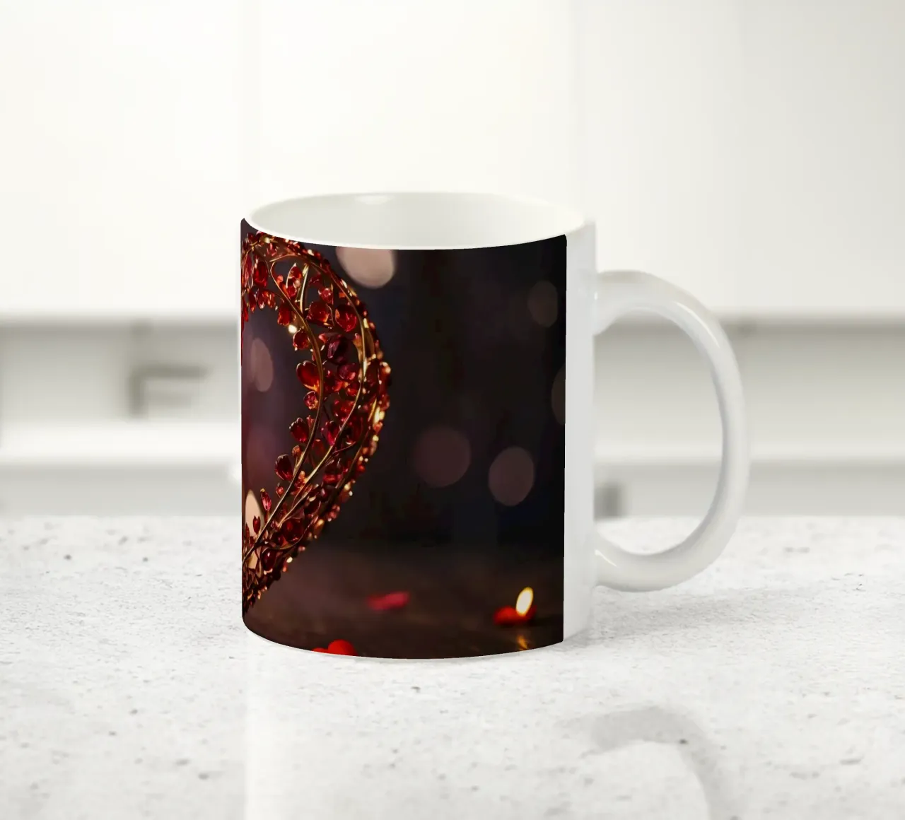 Una composizione decorativa a forma di cuore con gemme scintillanti tazza in ceramica da DesignDoodle