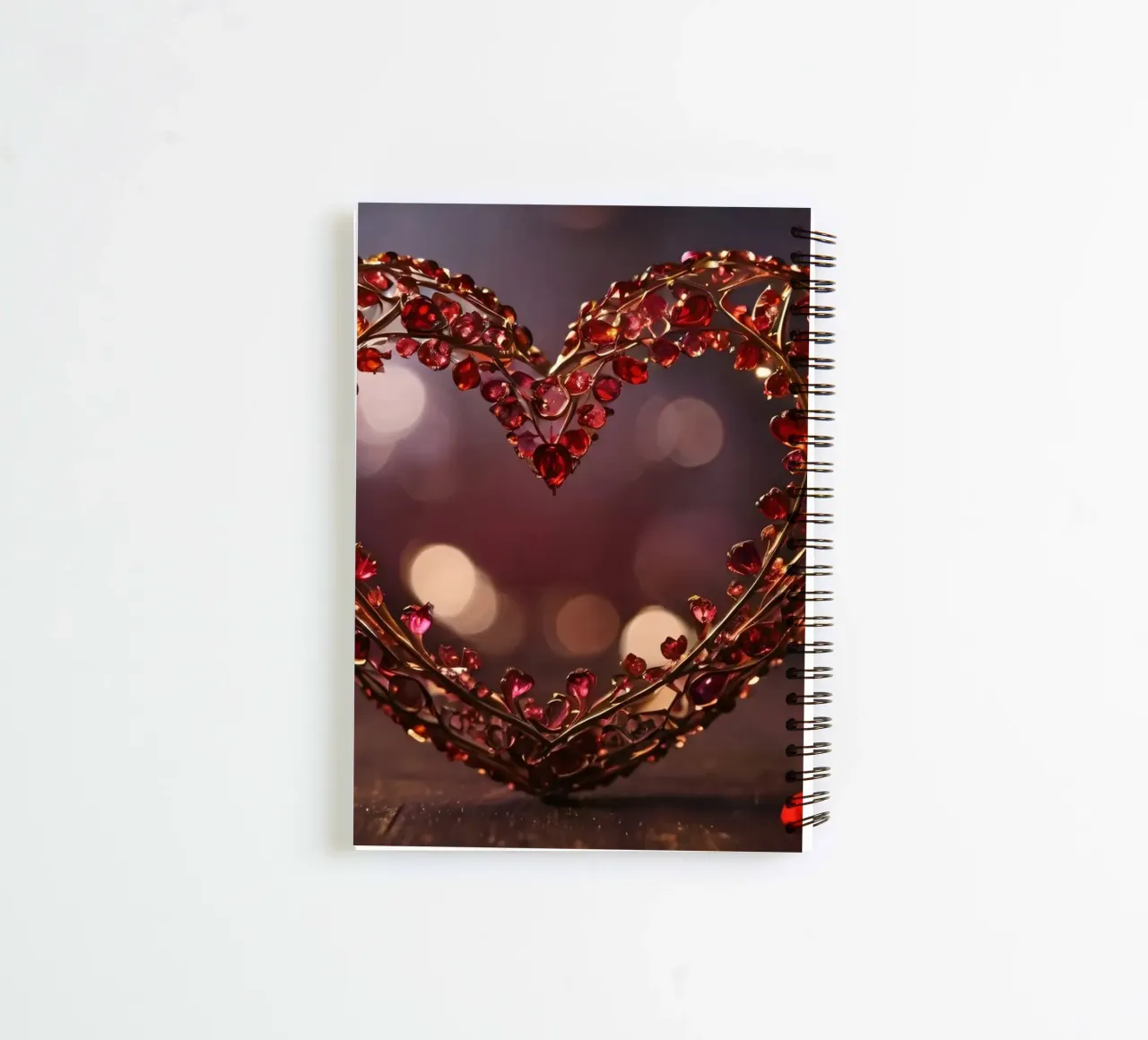 A decorative heart-shaped arrangement with sparkling gems spiral notebook by DesignDoodle