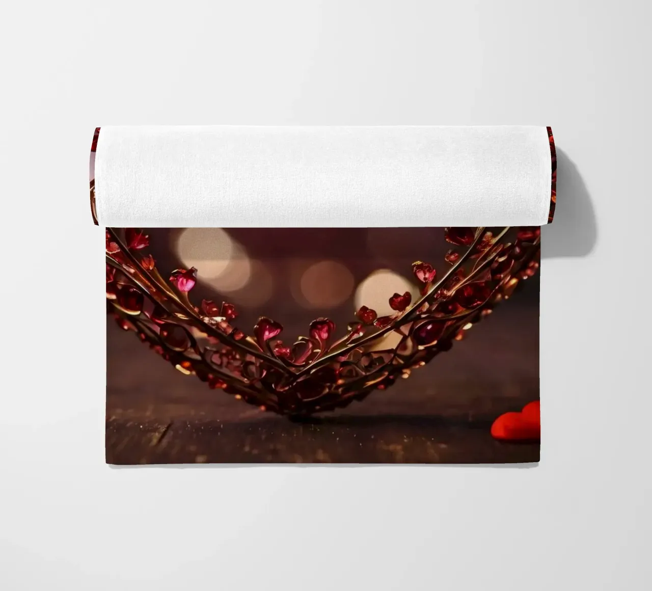 A decorative heart-shaped arrangement with sparkling gems beach towel by DesignDoodle