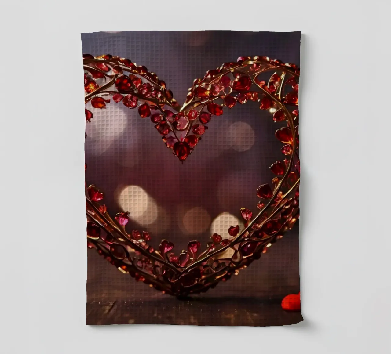 A decorative heart-shaped arrangement with sparkling gems tea towel by DesignDoodle