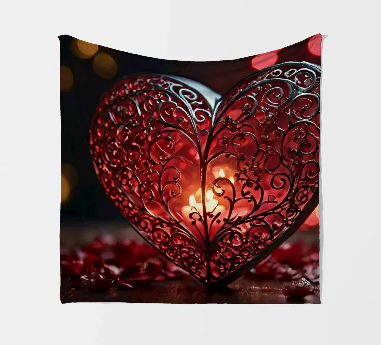 Una lanterna rossa a forma di cuore di ottima fattura coperta in pile da DesignDoodle