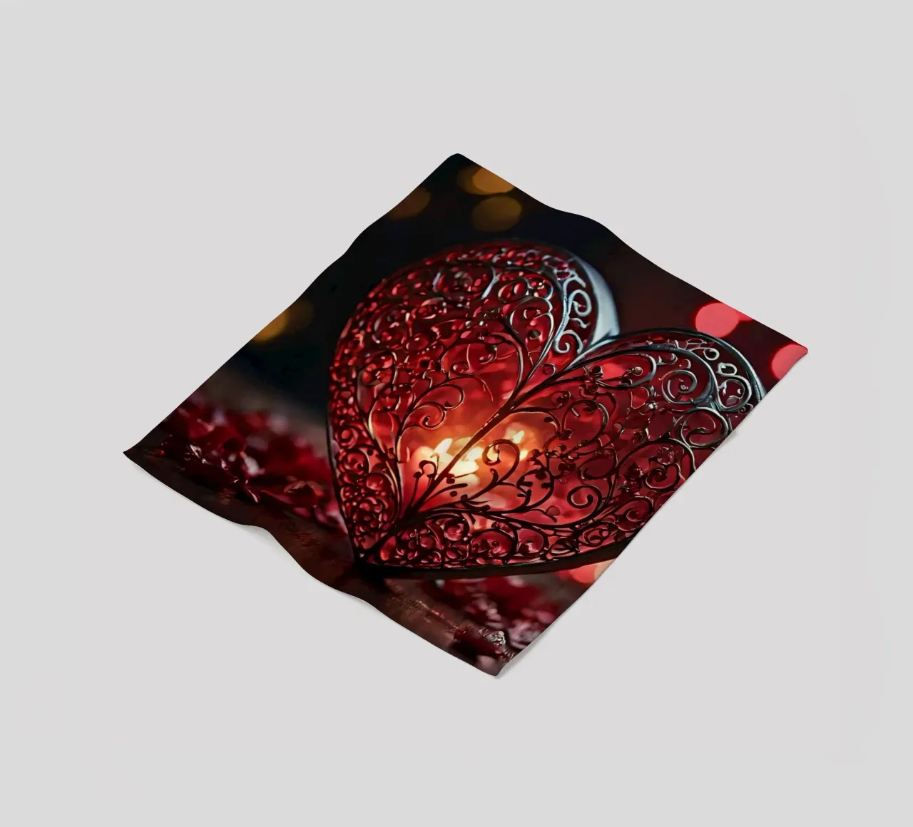 Una lanterna rossa a forma di cuore di ottima fattura coperta in pile da DesignDoodle