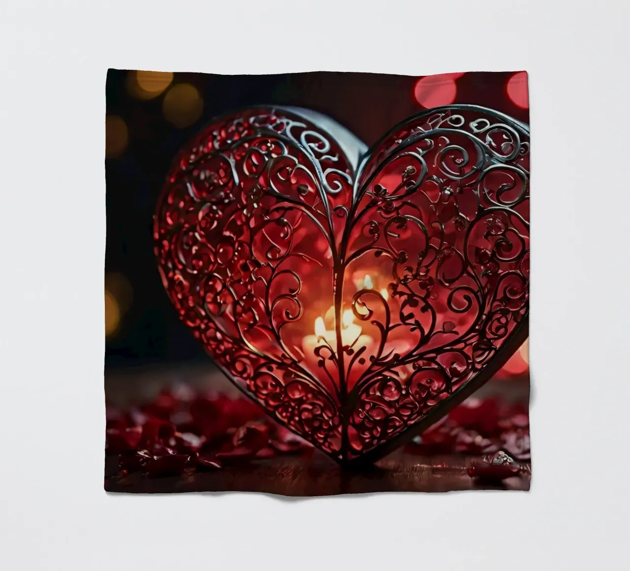 Una lanterna rossa a forma di cuore di ottima fattura coperta in pile da DesignDoodle