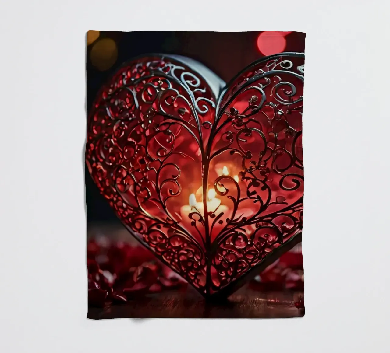 Una lanterna rossa a forma di cuore di ottima fattura coperta in pile da DesignDoodle