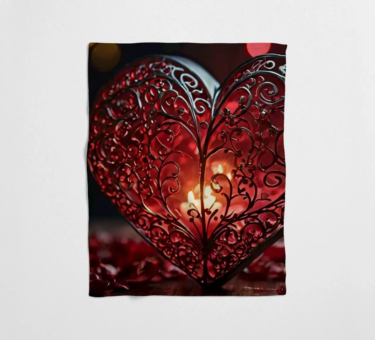 Una lanterna rossa a forma di cuore di ottima fattura coperta in pile da DesignDoodle