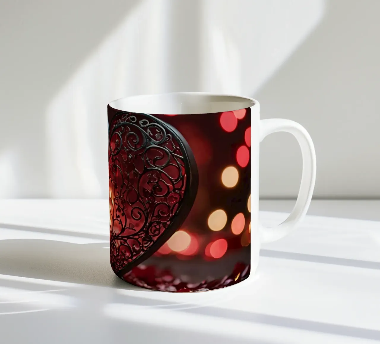 Una lanterna rossa a forma di cuore di ottima fattura tazza in ceramica da DesignDoodle